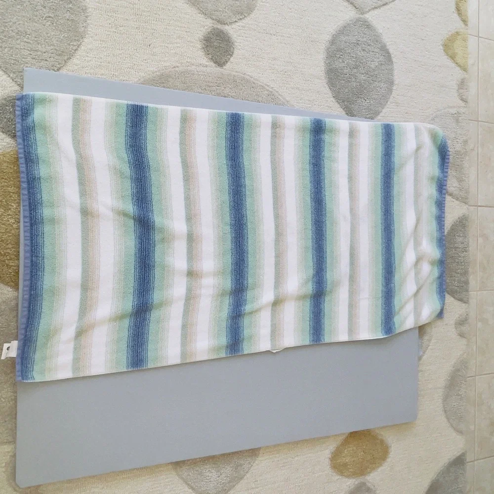 Tommy Bahama Home Bath Towel & 2 Hand Striped Blue Green Beige 100% Cotton 52x27